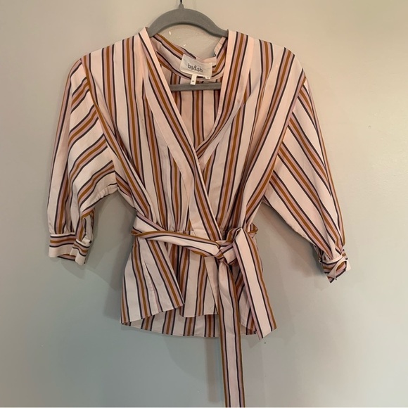 BA&SH Blouse Nala Top Belted Wrap in Striped - Picture 5 of 8